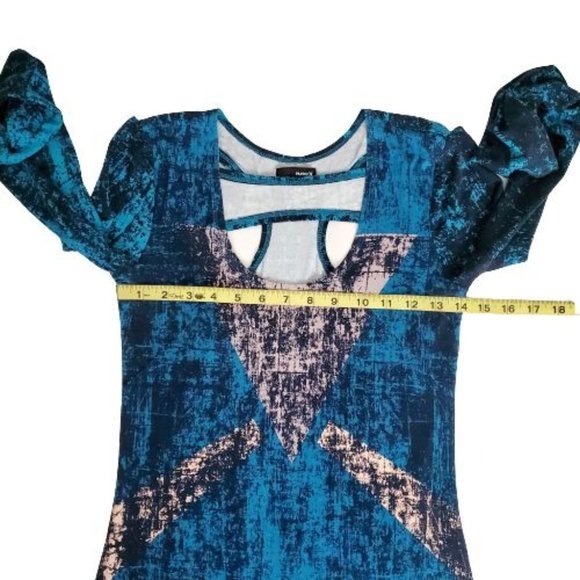Hurley Women's Blue Artistic Print Atreyu Long Sleeve Bodycon Dress Size Small - Picture 6 of 13